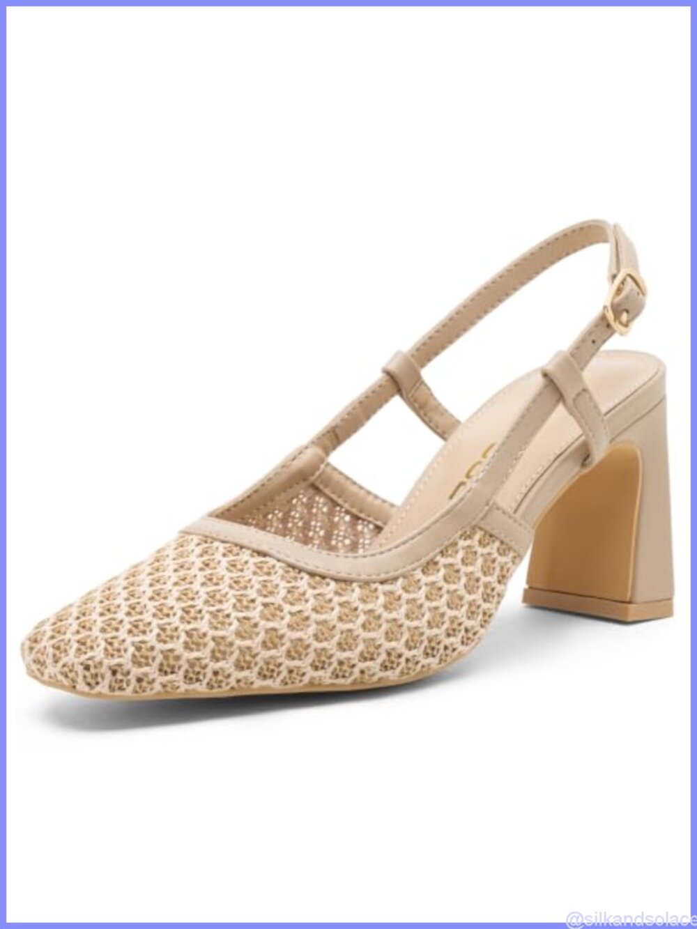 Woven Raffia Slingback Pumps Chunky Block Heel Square Toe Business Casual